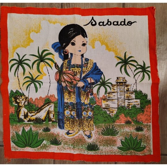6 Vtg. Spanish Days of the Week Large Cloth Napkins Dutch Hawaii Chinese Kitsch - Picture 6 of 6